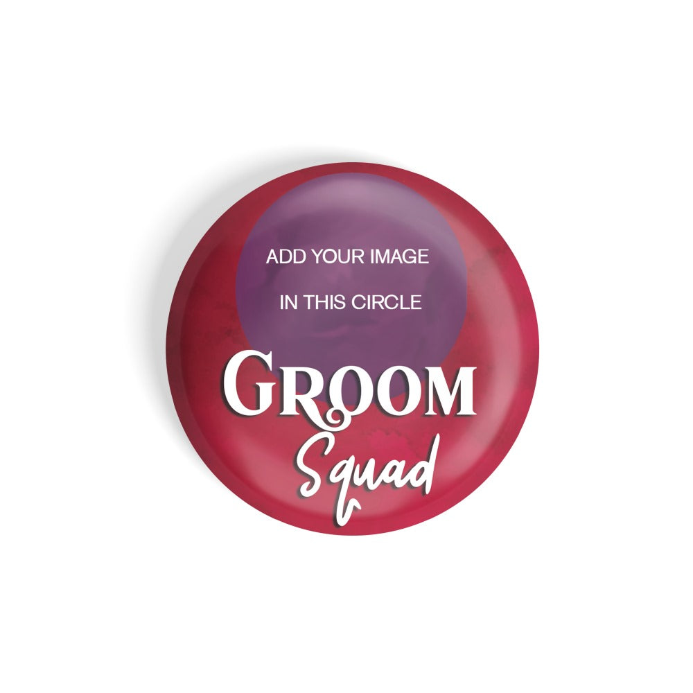 dhcrafts Round Fridge Magnet Red Color Groom Squad With Customised Groom's Photo Glossy Finish Design Pack of 1 (75 mm)